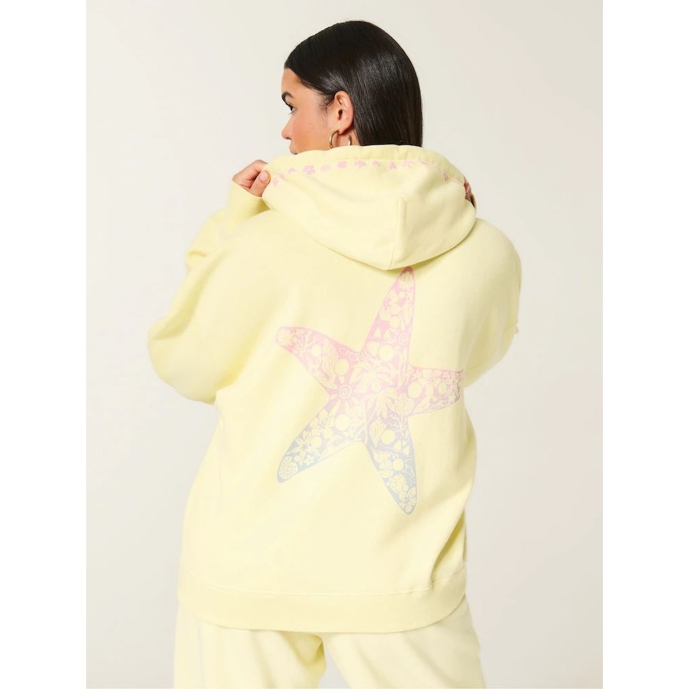 Hollister Yellow Easy Beachy Graphic Zip-Up Hoodie Oversized Starfish Small